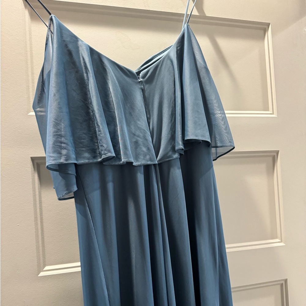 Azazie Twilight Blue Off-Shoulder Bridesmaid Dress - Picture 4 of 9